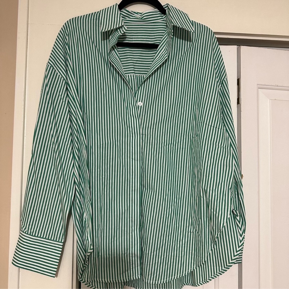 Daily Drills Oversized Button Down Green Stripe XS/S NWT - Picture 5 of 12